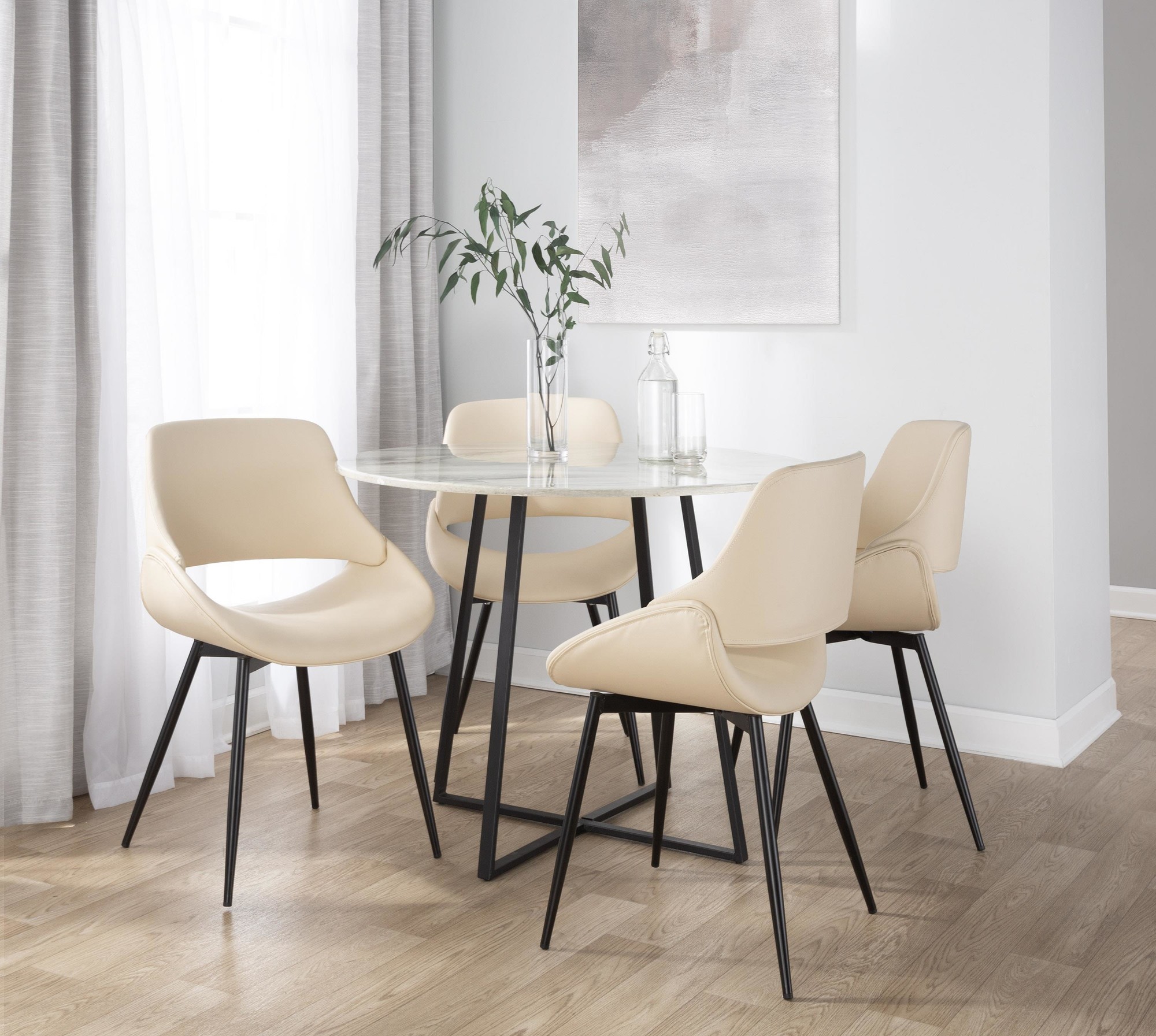 Fabrico Mid-Century Modern Black Cream Dining Chairs (Set of 2) 2 Fabrico Mid-Century Modern Black Cream Dining Chairs (Set of 2) - Image 2