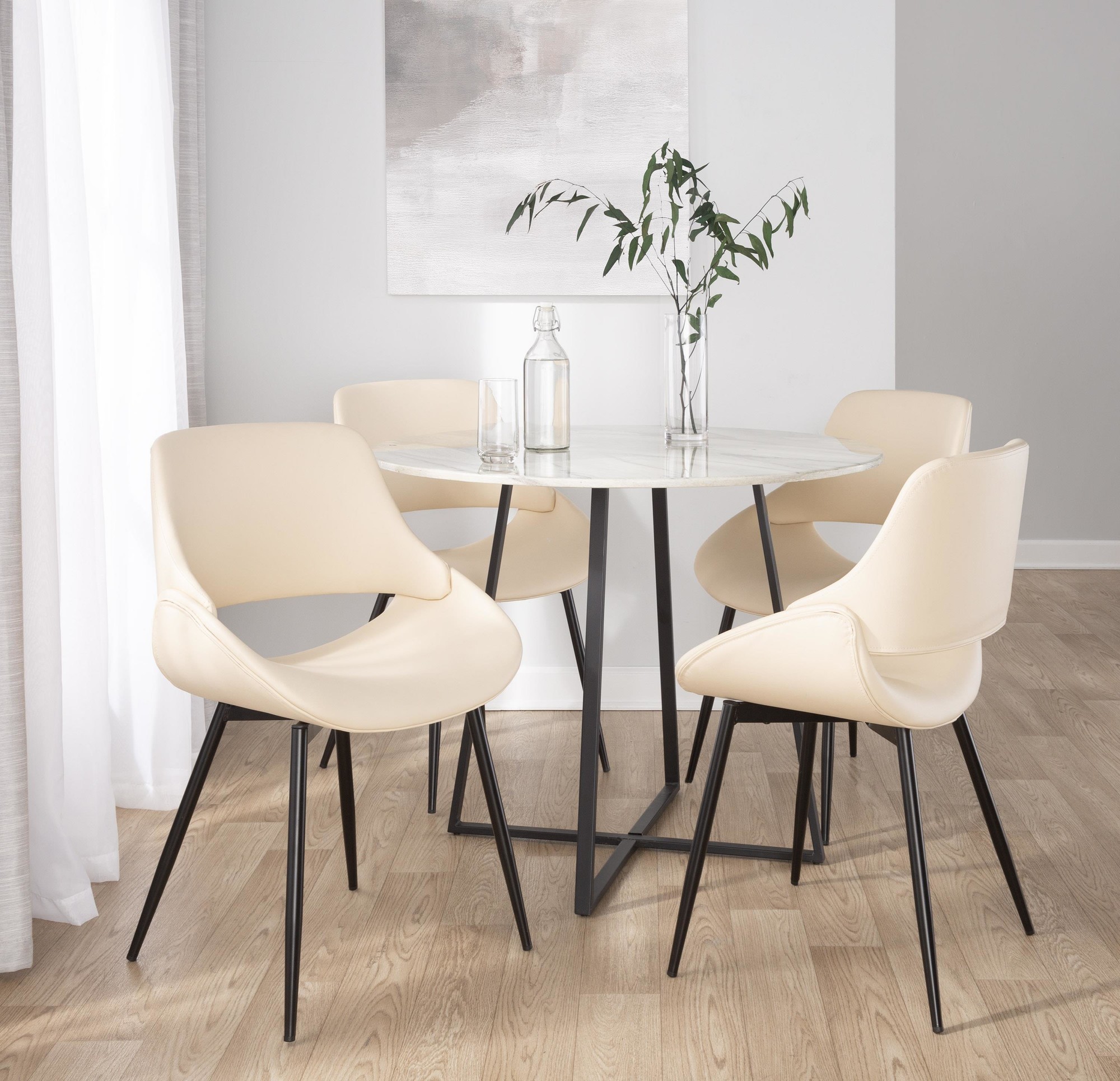 Fabrico Mid-Century Modern Black Cream Dining Chairs (Set of 2) 1 Fabrico Mid-Century Modern Black Cream Dining Chairs (Set of 2)