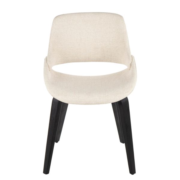 Fabrico Mid Century Modern Black Wood Cream Chairs Set of 2 5