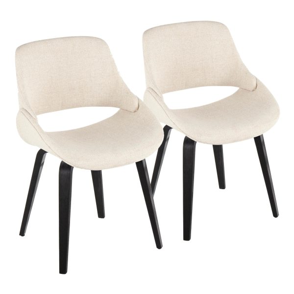 Fabrico Mid Century Modern Black Wood Cream Chairs Set of 2