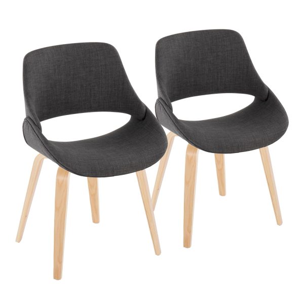 Fabrico Mid Century Modern Charcoal Accent Chairs Natural Wood Set of 2