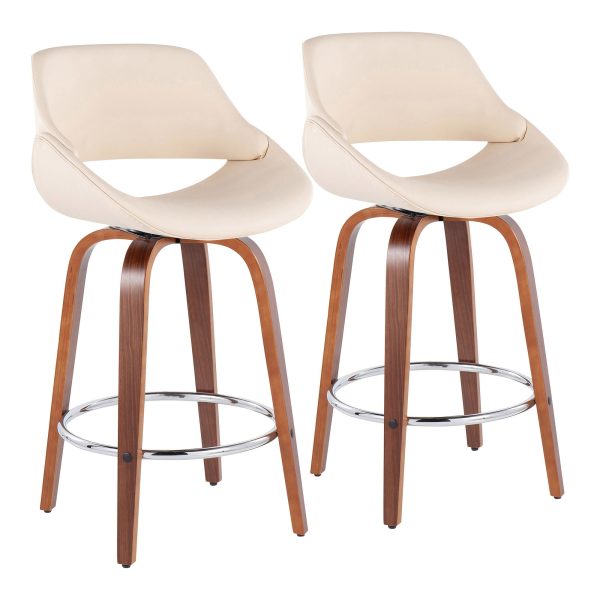 Fabrico Mid Century Modern Cream Counter Stools Walnut Set of 2 Set of 2 2