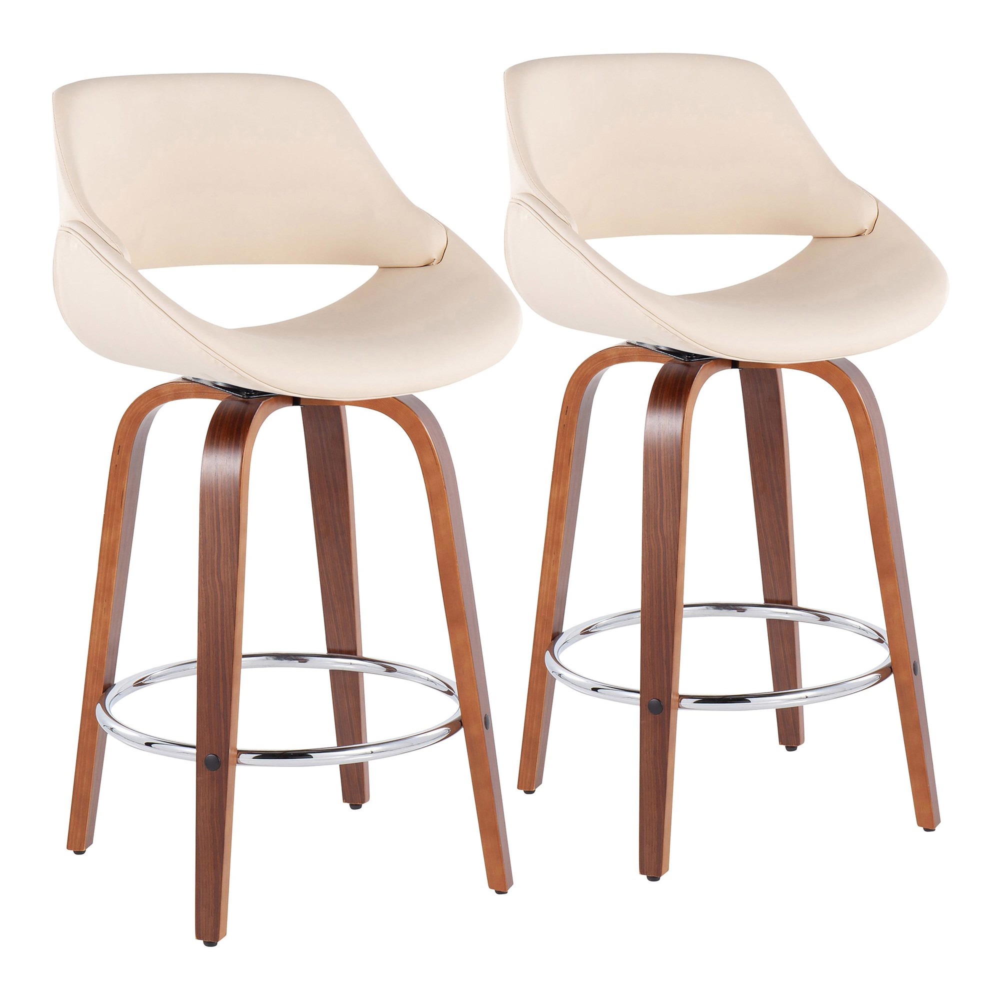 Fabrico Mid-Century Modern Cream Counter Stools Walnut (Set of 2) (Set of 2) 3 Fabrico Mid-Century Modern Cream Counter Stools Walnut (Set of 2) (Set of 2) - Image 3