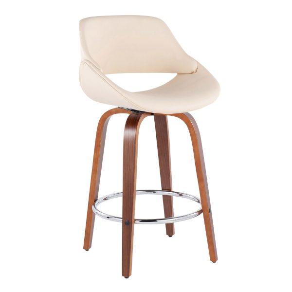 Fabrico Mid Century Modern Cream Counter Stools Walnut Set of 2 Set of 2 3