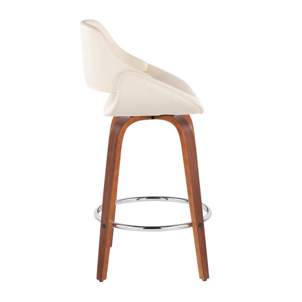 Fabrico Mid Century Modern Cream Counter Stools Walnut Set of 2 Set of 2 4