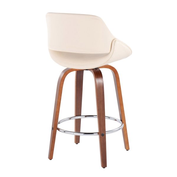 Fabrico Mid Century Modern Cream Counter Stools Walnut Set of 2 Set of 2 5