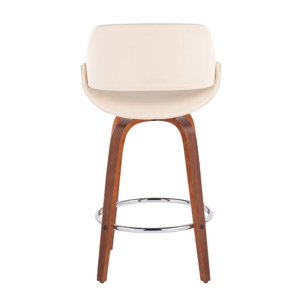 Fabrico Mid Century Modern Cream Counter Stools Walnut Set of 2 Set of 2 6