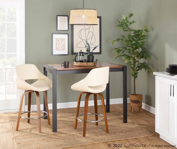 Fabrico Mid Century Modern Cream Counter Stools Walnut Set of 2 Set of 2