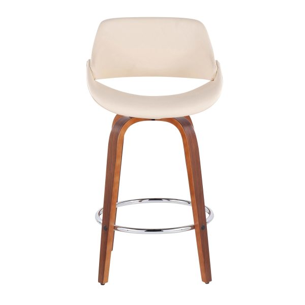 Fabrico Mid Century Modern Cream Counter Stools Walnut Set of 2 Set of 2 7