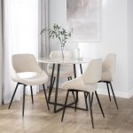 Fabrico Mid-Century Modern Cream Fabric Accent Chair, Black Metal (Set of 2)