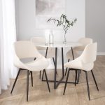 Fabrico Mid-Century Modern Cream Fabric Accent Chair, Black Metal (Set of 2)