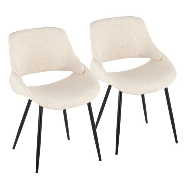 Fabrico Mid Century Modern Cream Fabric Accent Chair Black Metal Set of 2 2