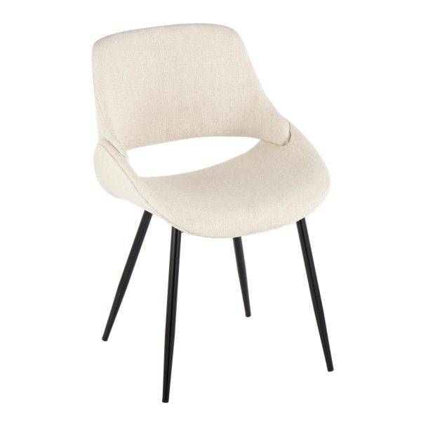 Fabrico Mid Century Modern Cream Fabric Accent Chair Black Metal Set of 2 3