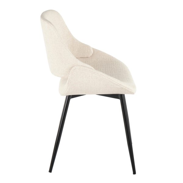 Fabrico Mid Century Modern Cream Fabric Accent Chair Black Metal Set of 2 4