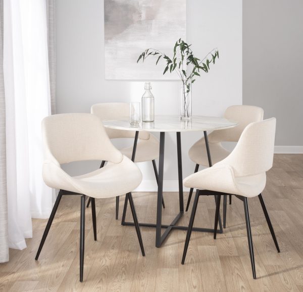 Fabrico Mid Century Modern Cream Fabric Accent Chair Black Metal Set of 2