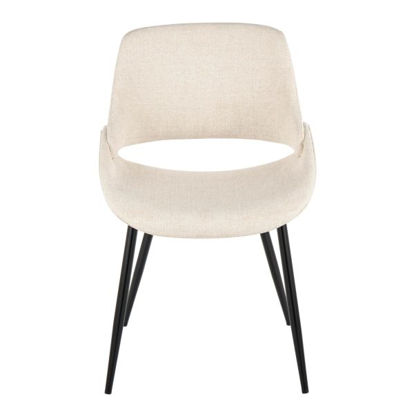 Fabrico Mid Century Modern Cream Fabric Accent Chair Black Metal Set of 2 7