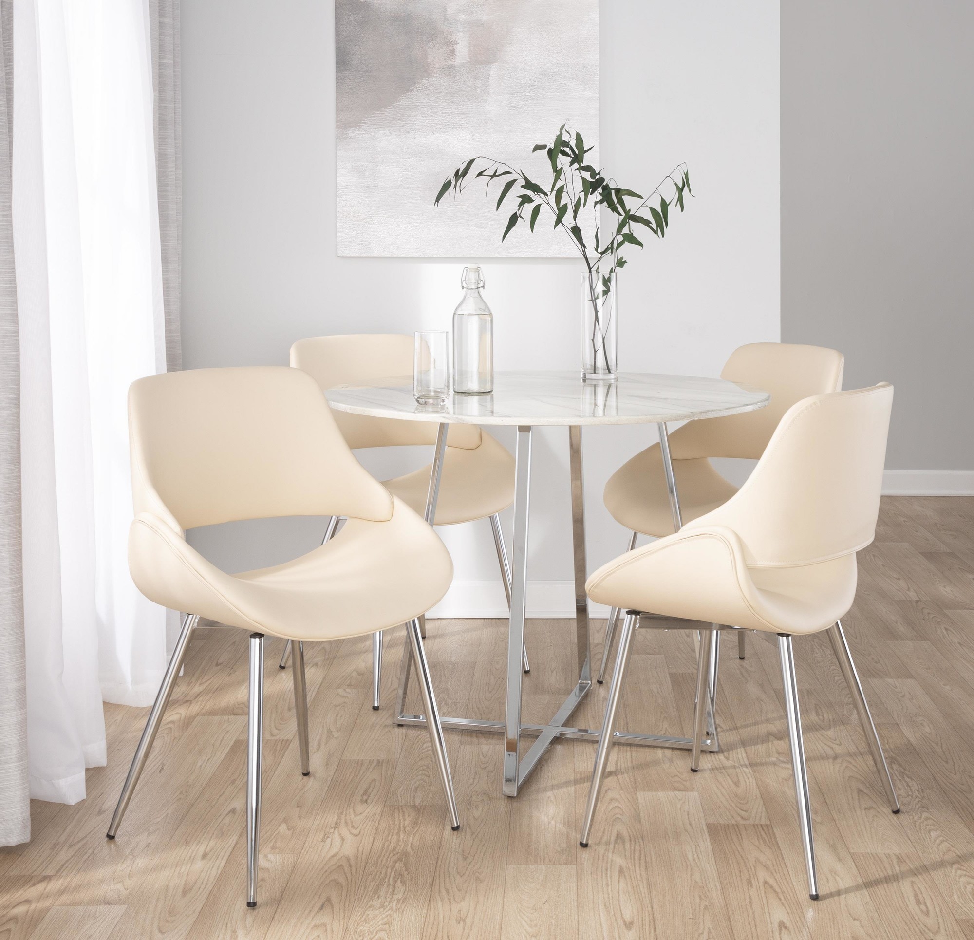Fabrico Mid-Century Modern Cream Faux Leather Chairs (Set of 2) 2 Fabrico Mid-Century Modern Cream Faux Leather Chairs (Set of 2) - Image 2