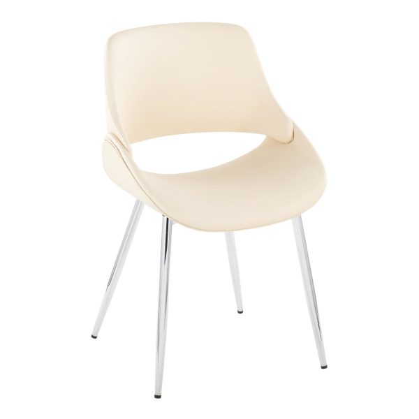 Fabrico Mid Century Modern Cream Faux Leather Chairs Set of 2 3