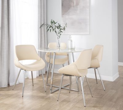 Fabrico Mid-Century Modern Cream Faux Leather Chairs (Set of 2)