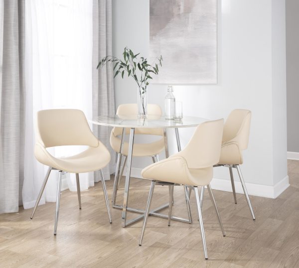 Fabrico Mid Century Modern Cream Faux Leather Chairs Set of 2