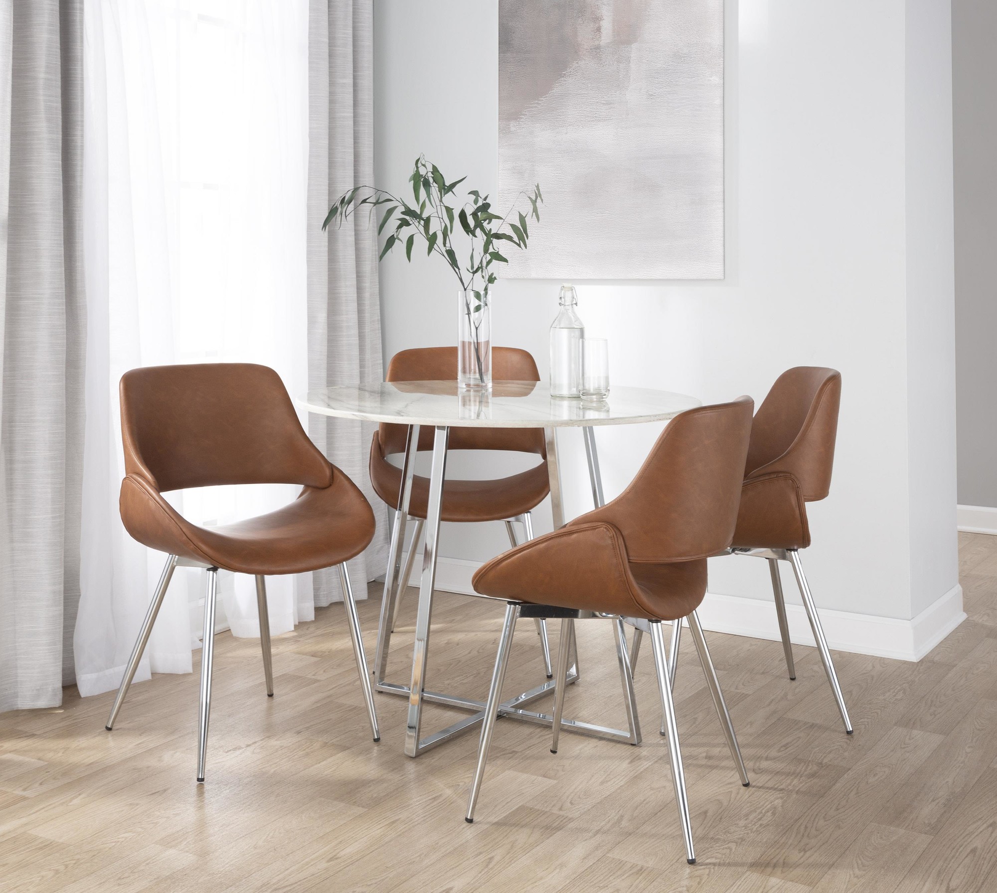 Fabrico Mid-Century Modern Faux Leather Chairs Chrome Camel (Set of 2) (Set of 2) 2 Fabrico Mid-Century Modern Faux Leather Chairs Chrome Camel (Set of 2) (Set of 2) - Image 2