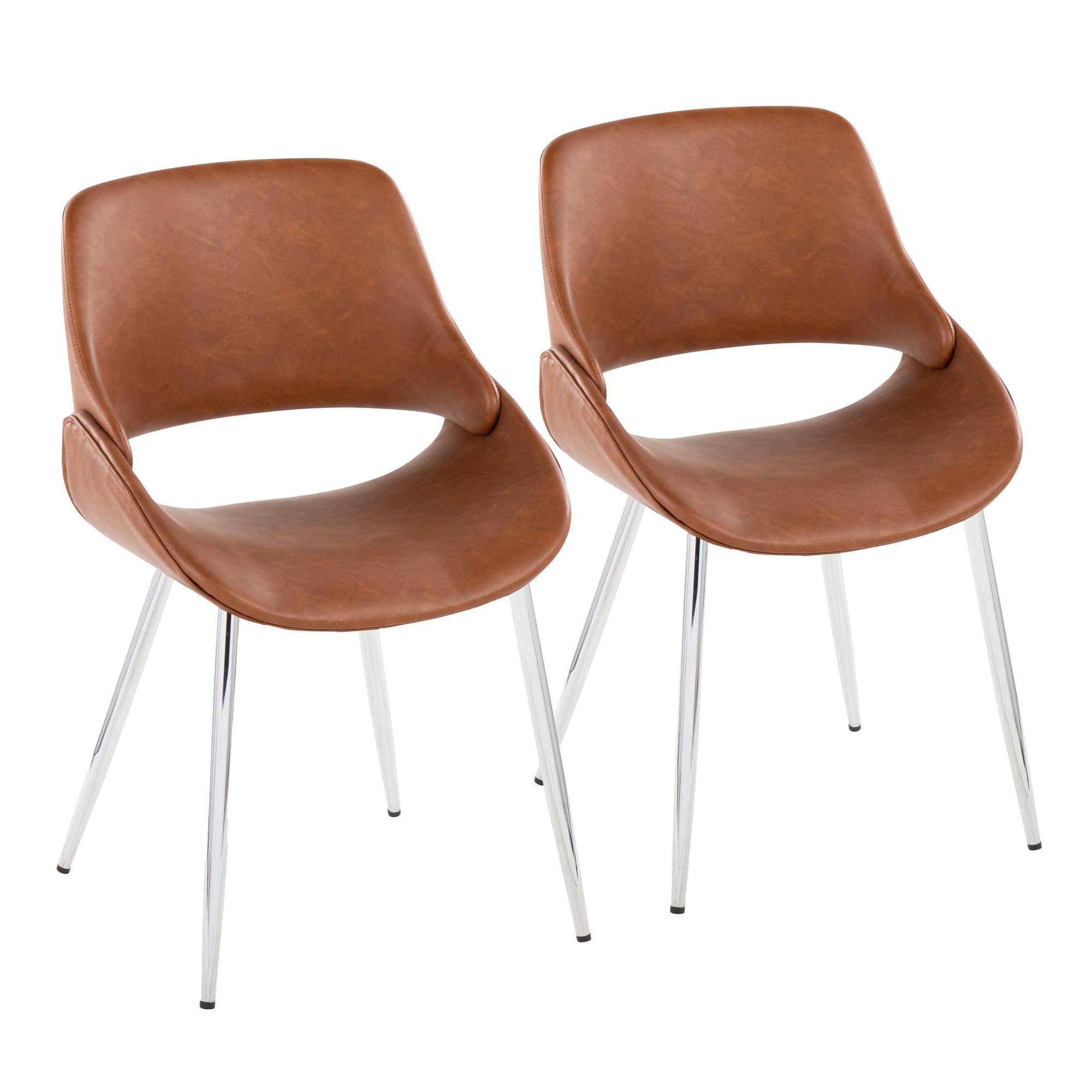 Fabrico Mid-Century Modern Faux Leather Chairs Chrome Camel (Set of 2) (Set of 2) 3 Fabrico Mid-Century Modern Faux Leather Chairs Chrome Camel (Set of 2) (Set of 2) - Image 3