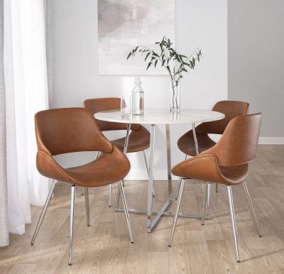 Fabrico Mid-Century Modern Faux Leather Chairs Chrome Camel (Set of 2) (Set of 2)