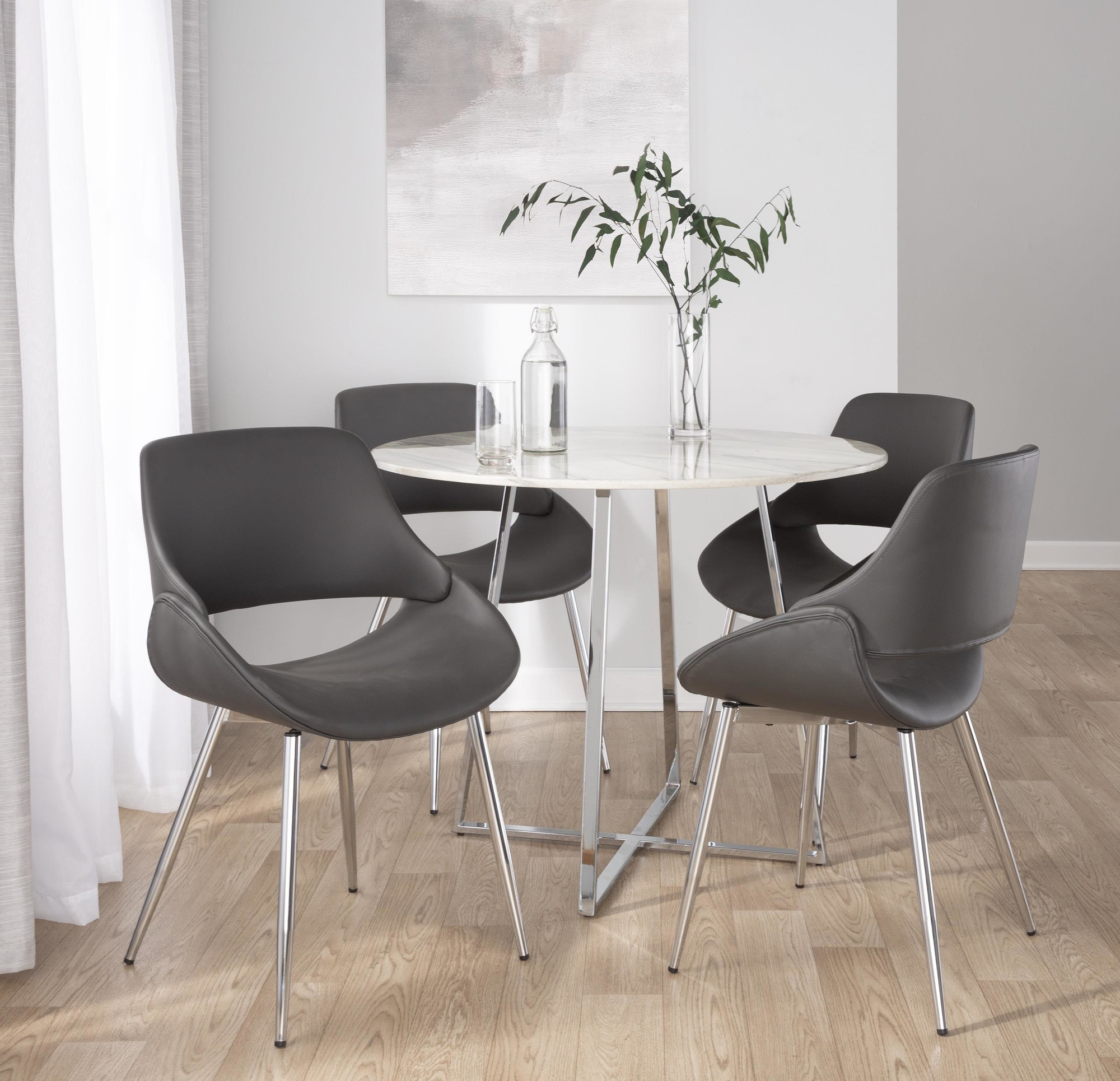 Fabrico Mid-Century Modern Grey Faux Leather Dining Chairs (Set of 2) 2 Fabrico Mid-Century Modern Grey Faux Leather Dining Chairs (Set of 2) - Image 2