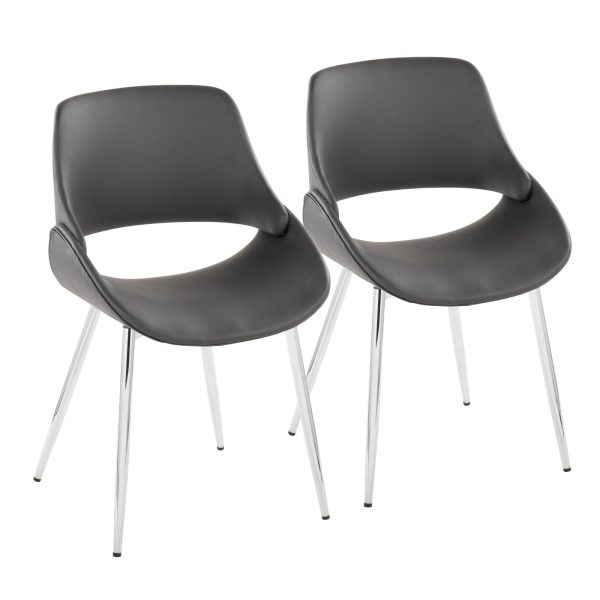 Fabrico Mid Century Modern Grey Faux Leather Dining Chairs Set of 2 2