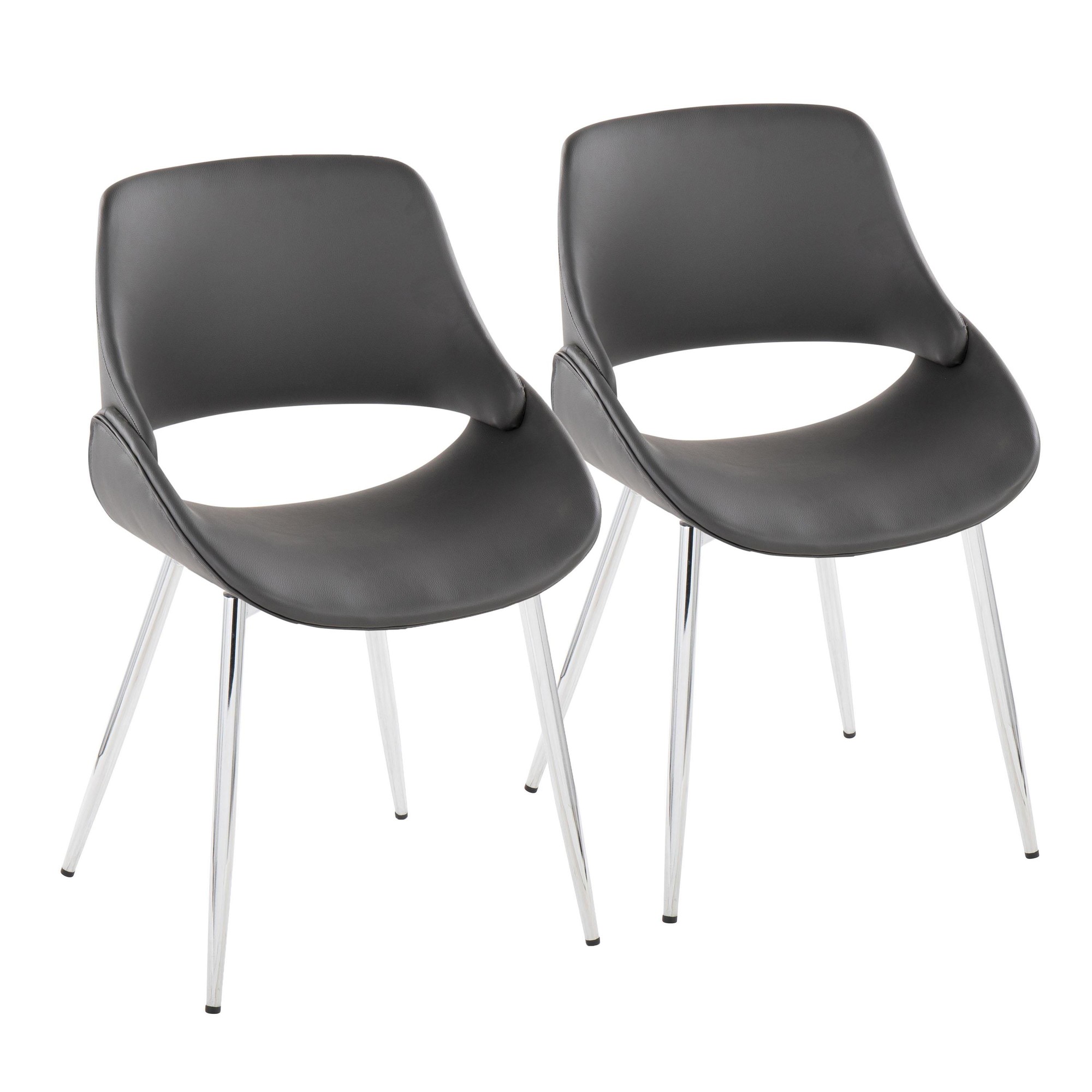 Fabrico Mid-Century Modern Grey Faux Leather Dining Chairs (Set of 2) 3 Fabrico Mid-Century Modern Grey Faux Leather Dining Chairs (Set of 2) - Image 3
