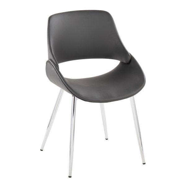 Fabrico Mid Century Modern Grey Faux Leather Dining Chairs Set of 2 3