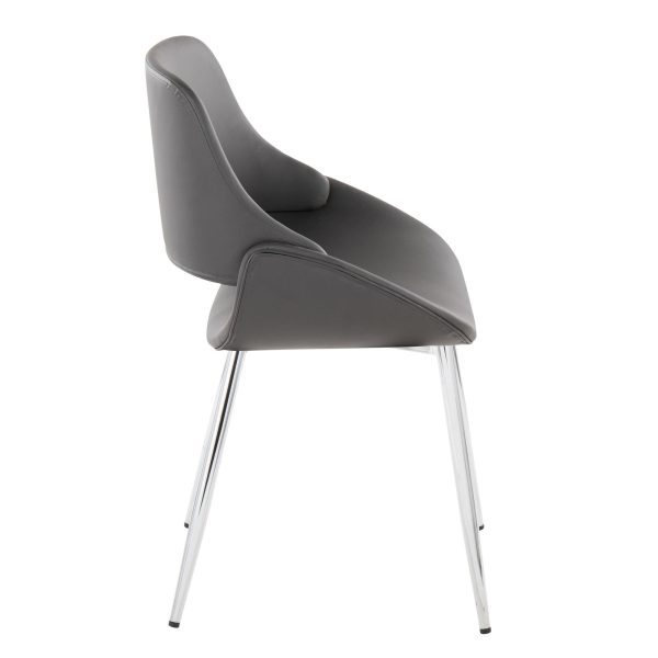 Fabrico Mid Century Modern Grey Faux Leather Dining Chairs Set of 2 4