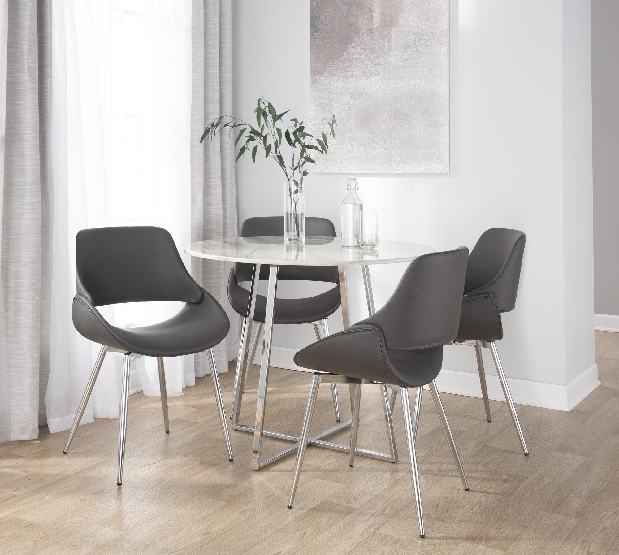 Fabrico Mid-Century Modern Grey Faux Leather Dining Chairs (Set of 2) 1 Fabrico Mid-Century Modern Grey Faux Leather Dining Chairs (Set of 2)
