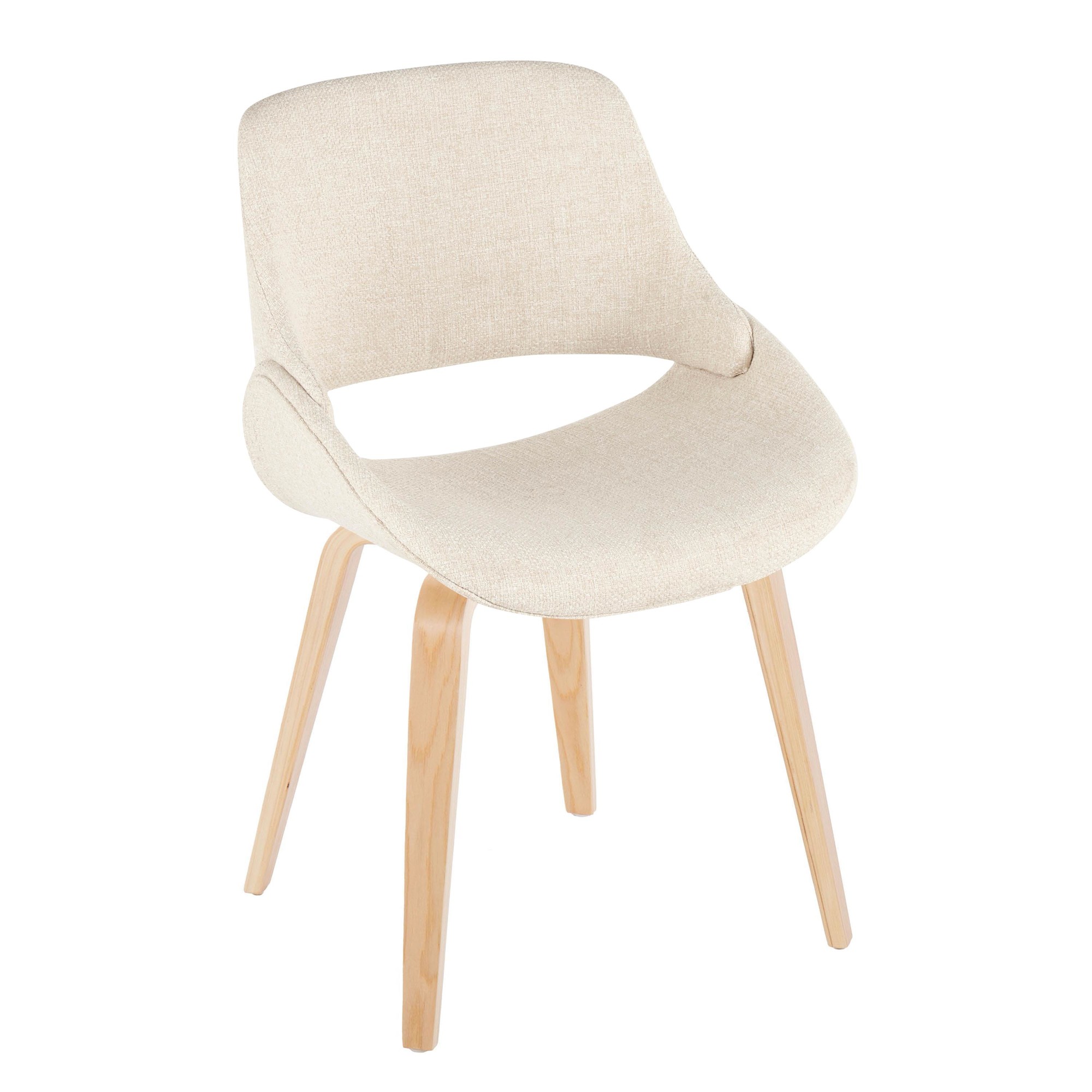 Fabrico Mid-Century Modern Natural Wood Cream Accent Chairs (Set of 2) 2 Fabrico Mid-Century Modern Natural Wood Cream Accent Chairs (Set of 2) - Image 2