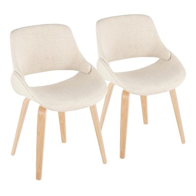 Fabrico Mid-Century Modern Natural Wood Cream Accent Chairs (Set of 2)