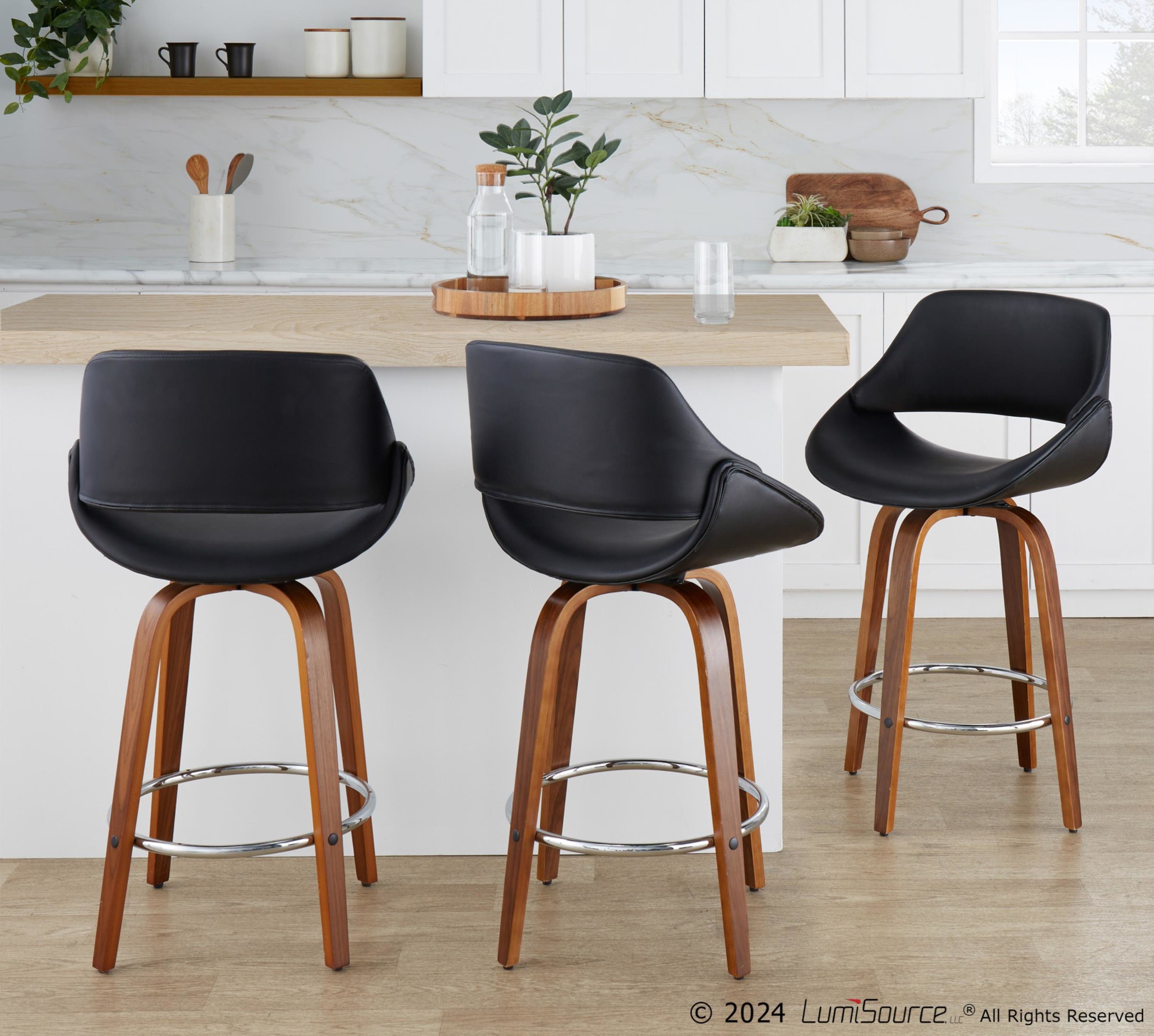 Fabrico Mid-Century Modern Swivel Counter Stools Black (Set of 2) (Set of 2) 2 Fabrico Mid-Century Modern Swivel Counter Stools Black (Set of 2) (Set of 2) - Image 2