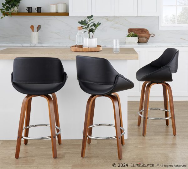 Fabrico Mid Century Modern Swivel Counter Stools Black Set of 2 Set of 2