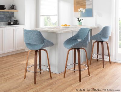 Fabrico Mid-Century Modern Swivel Counter Stools Walnut Blue (Set of 2) (Set of 2)
