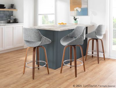 Fabrico Mid-Century Modern Swivel Counter Stools Walnut Grey (Set of 2) (Set of 2)