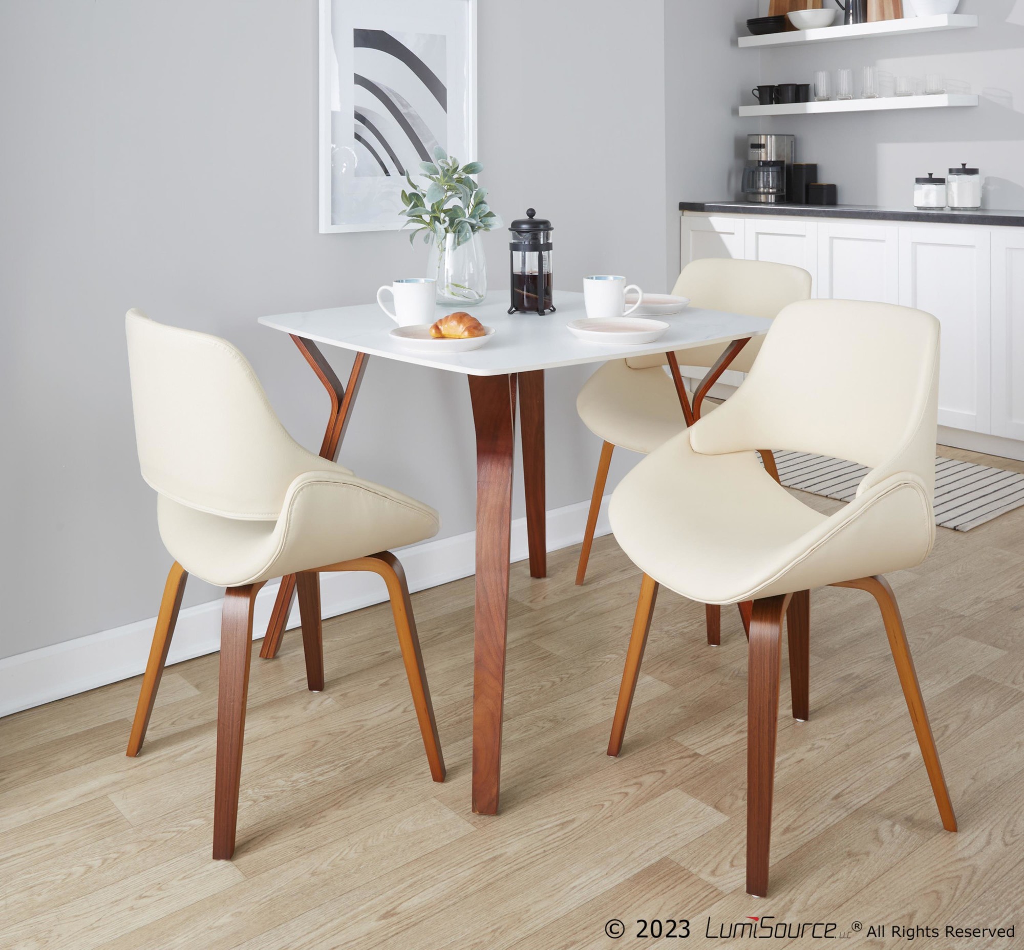 Fabrico Mid-Century Walnut Cream Accent Chairs (Set of 2) 2 Fabrico Mid-Century Walnut Cream Accent Chairs (Set of 2) - Image 2