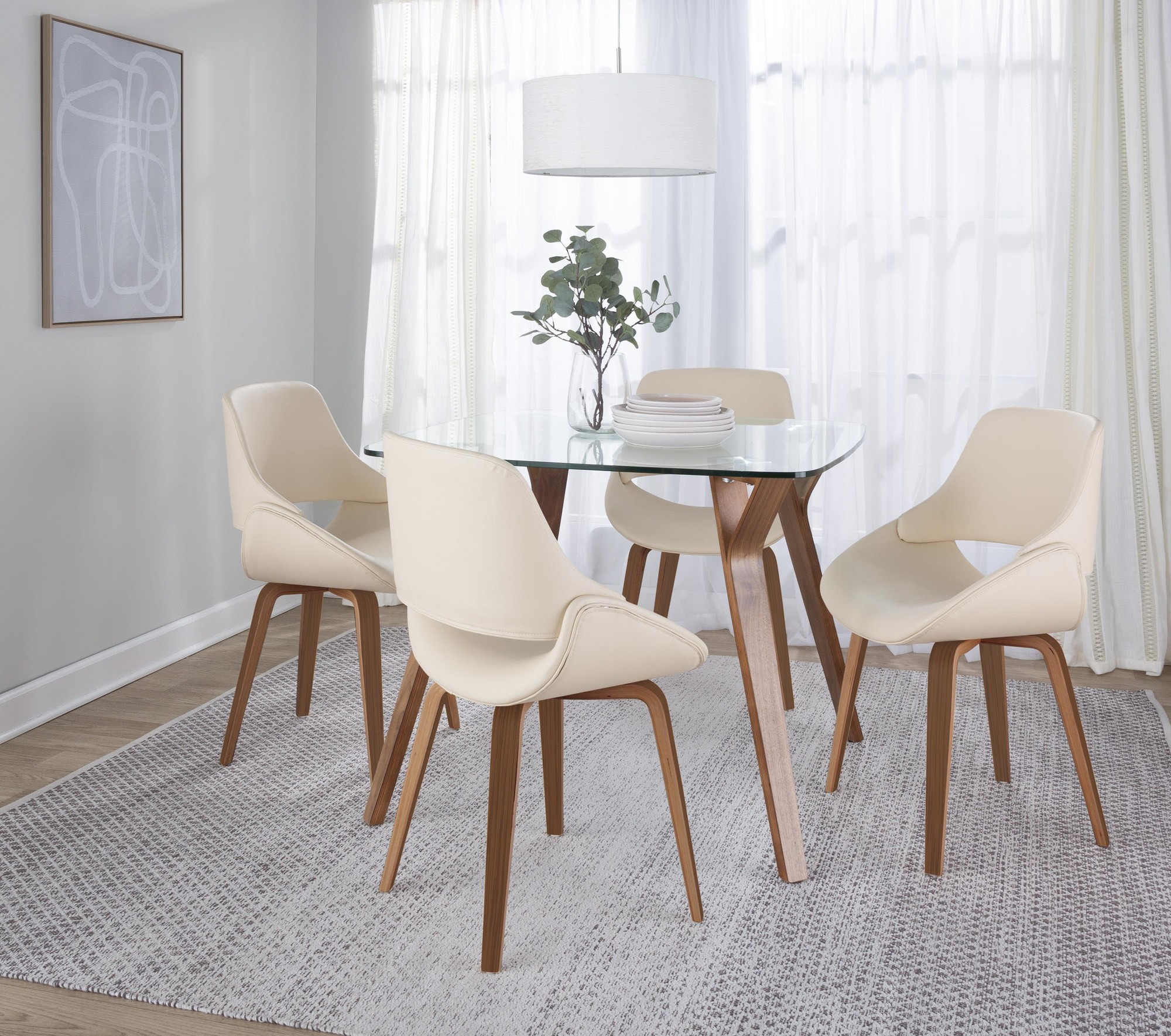 Fabrico Mid-Century Walnut Cream Accent Chairs (Set of 2) 3 Fabrico Mid-Century Walnut Cream Accent Chairs (Set of 2) - Image 3