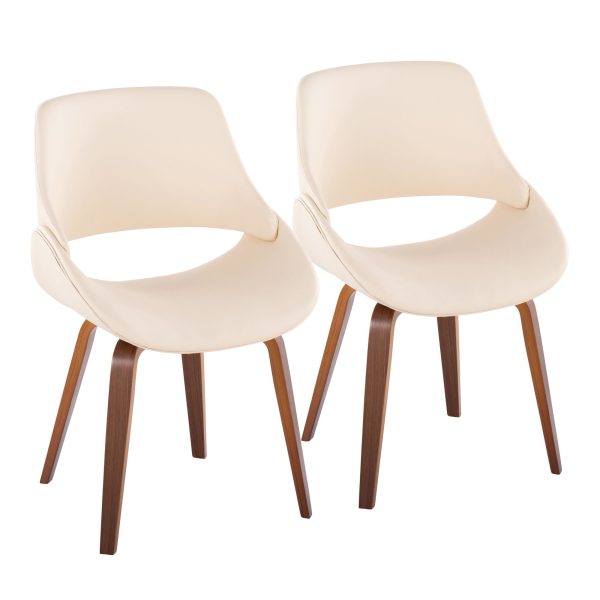 Fabrico Mid Century Walnut Cream Accent Chairs Set of 2 3