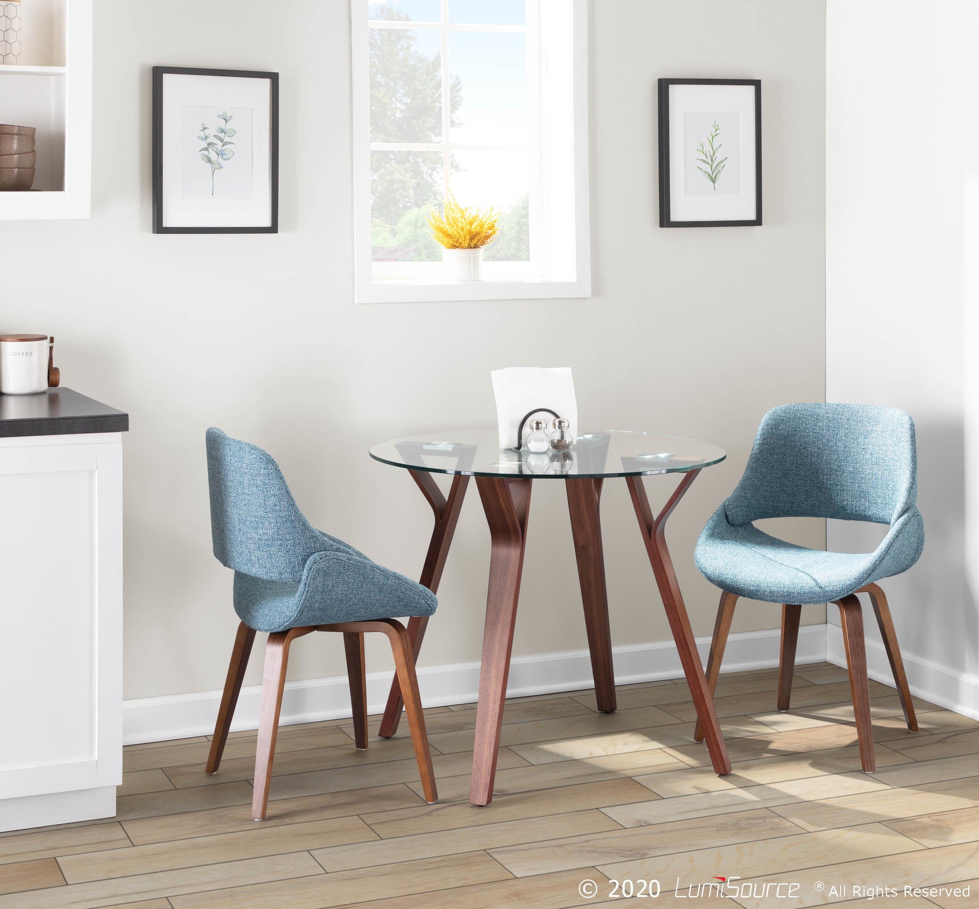 Fabrico Walnut and Blue Mid-Century Modern Accent Chairs (Set of 2) 2 Fabrico Walnut and Blue Mid-Century Modern Accent Chairs (Set of 2) - Image 2