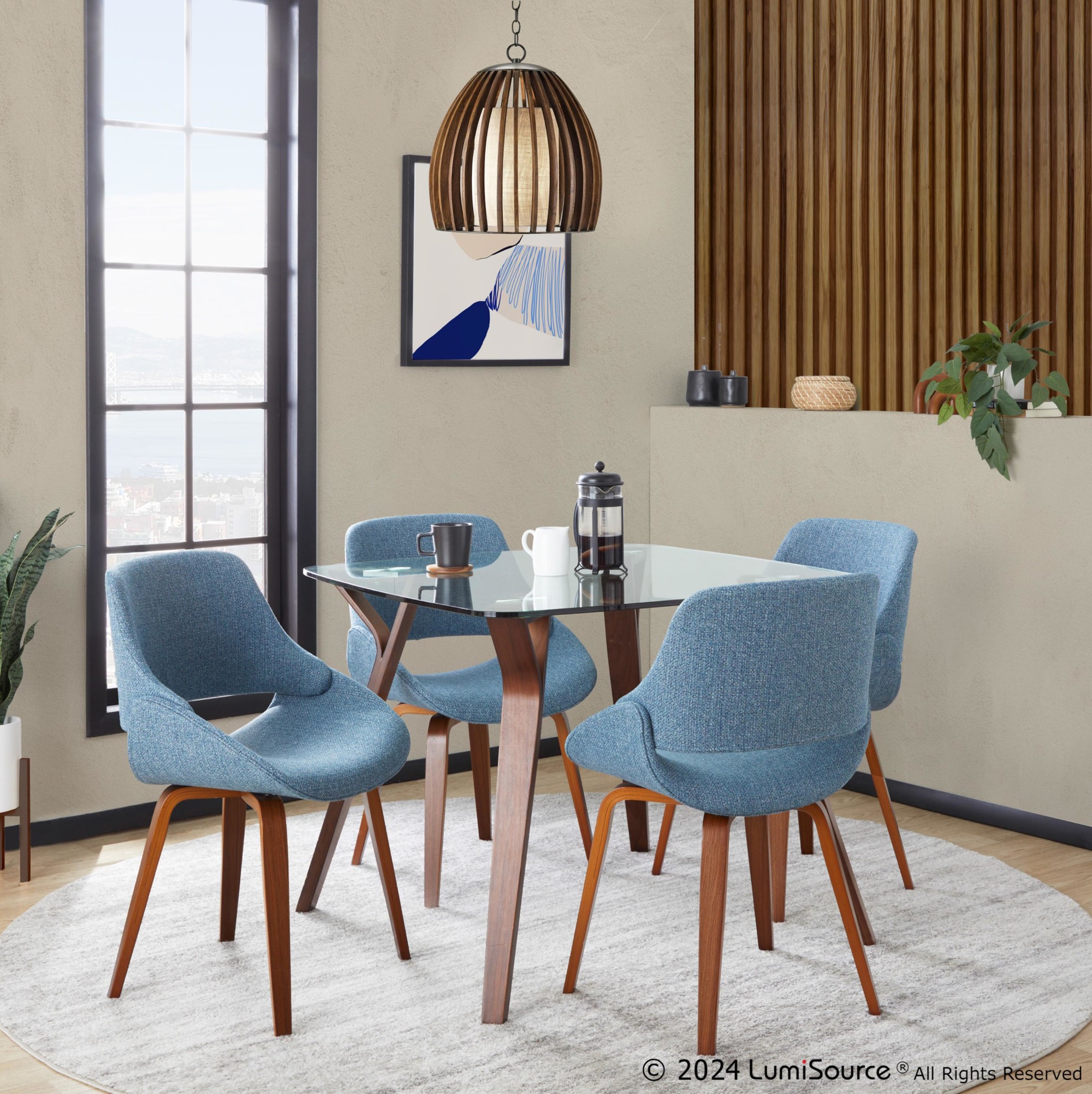 Fabrico Walnut and Blue Mid-Century Modern Accent Chairs (Set of 2) 3 Fabrico Walnut and Blue Mid-Century Modern Accent Chairs (Set of 2) - Image 3