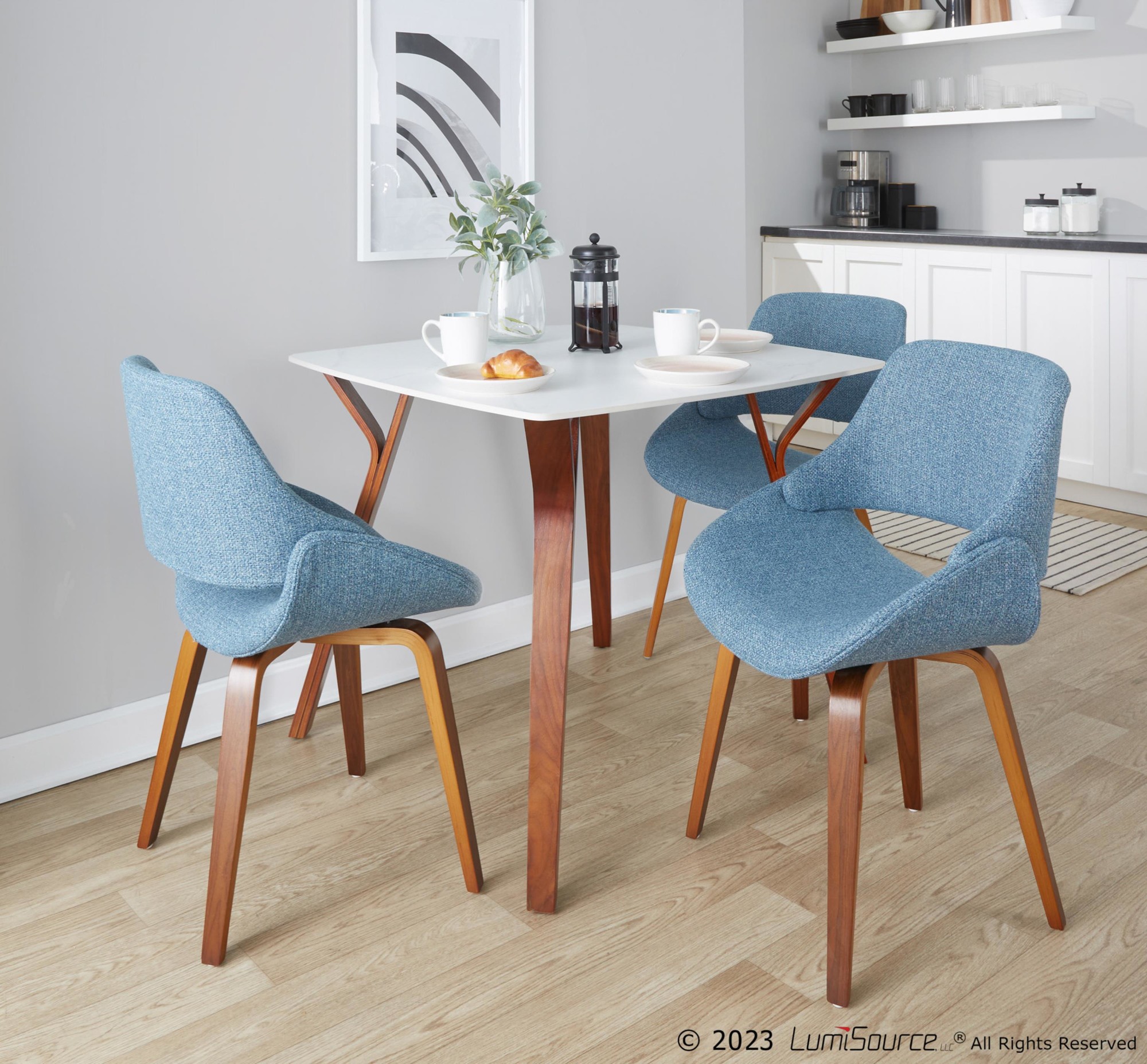 Fabrico Walnut and Blue Mid-Century Modern Accent Chairs (Set of 2) 5 Fabrico Walnut and Blue Mid-Century Modern Accent Chairs (Set of 2) - Image 5