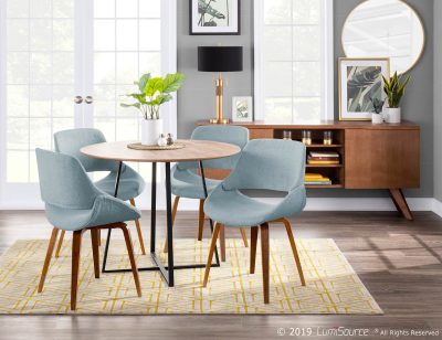 Fabrico Walnut and Blue Mid-Century Modern Accent Chairs (Set of 2)