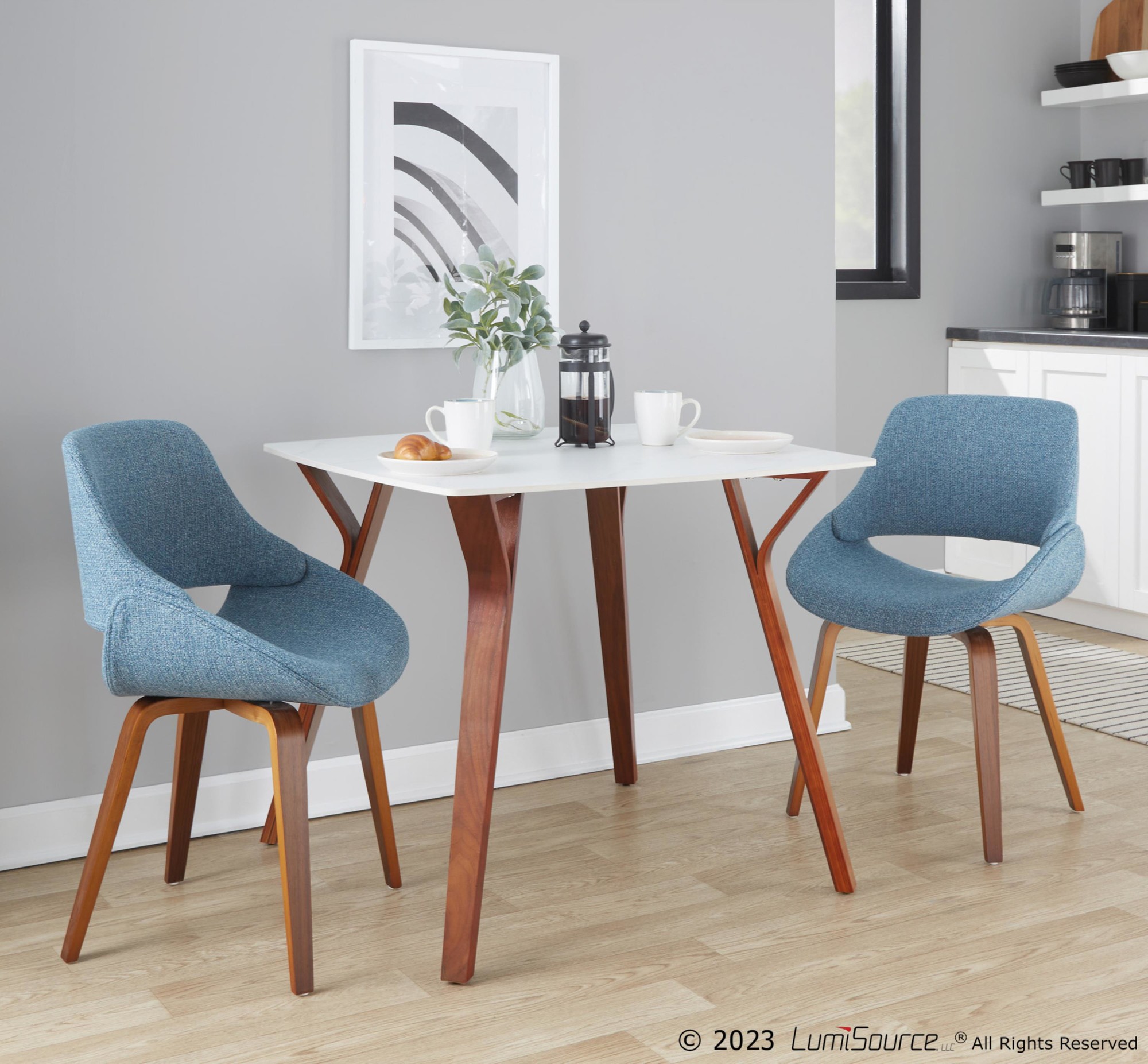 Fabrico Walnut and Blue Mid-Century Modern Accent Chairs (Set of 2) 6 Fabrico Walnut and Blue Mid-Century Modern Accent Chairs (Set of 2) - Image 6