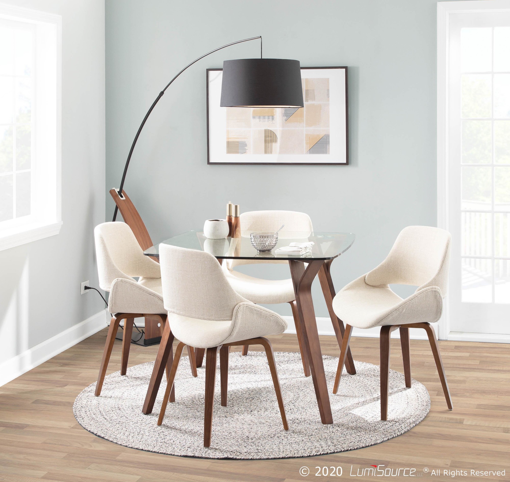 Fabrico Walnut and Cream Mid-Century Modern Accent Chairs (Set of 2) 2 Fabrico Walnut and Cream Mid-Century Modern Accent Chairs (Set of 2) - Image 2