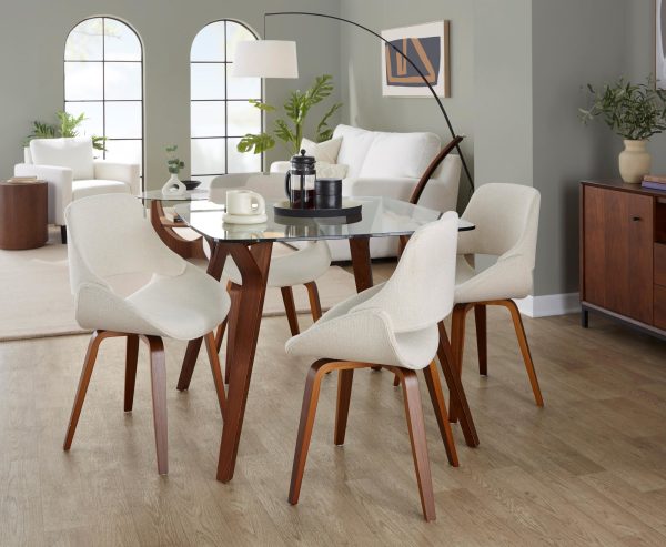Fabrico Walnut and Cream Mid Century Modern Accent Chairs Set of 2 2