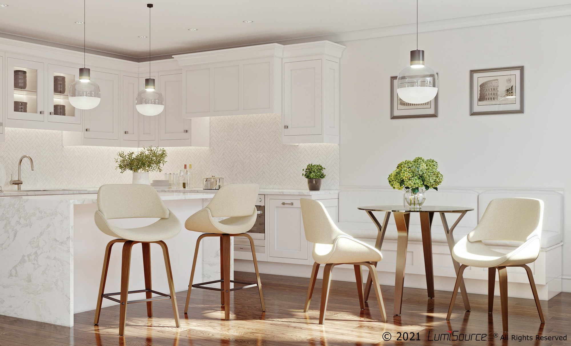 Fabrico Walnut and Cream Mid-Century Modern Accent Chairs (Set of 2) 4 Fabrico Walnut and Cream Mid-Century Modern Accent Chairs (Set of 2) - Image 4